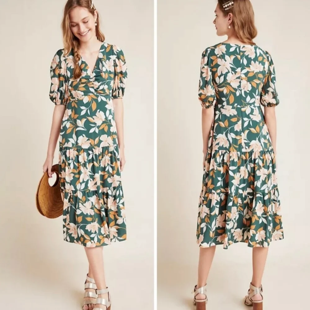 Gal Meets Glam Tegan Floral Tiered‎ Midi Dress Size 4
